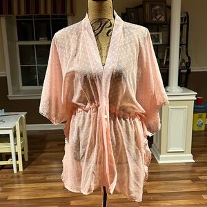 Size L/XL pink kimono with cinch waist tie